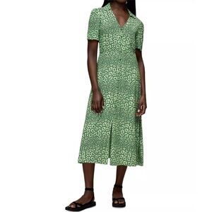 Whistles Leopard Petals Midi Dress Size 6 Short Sleeve